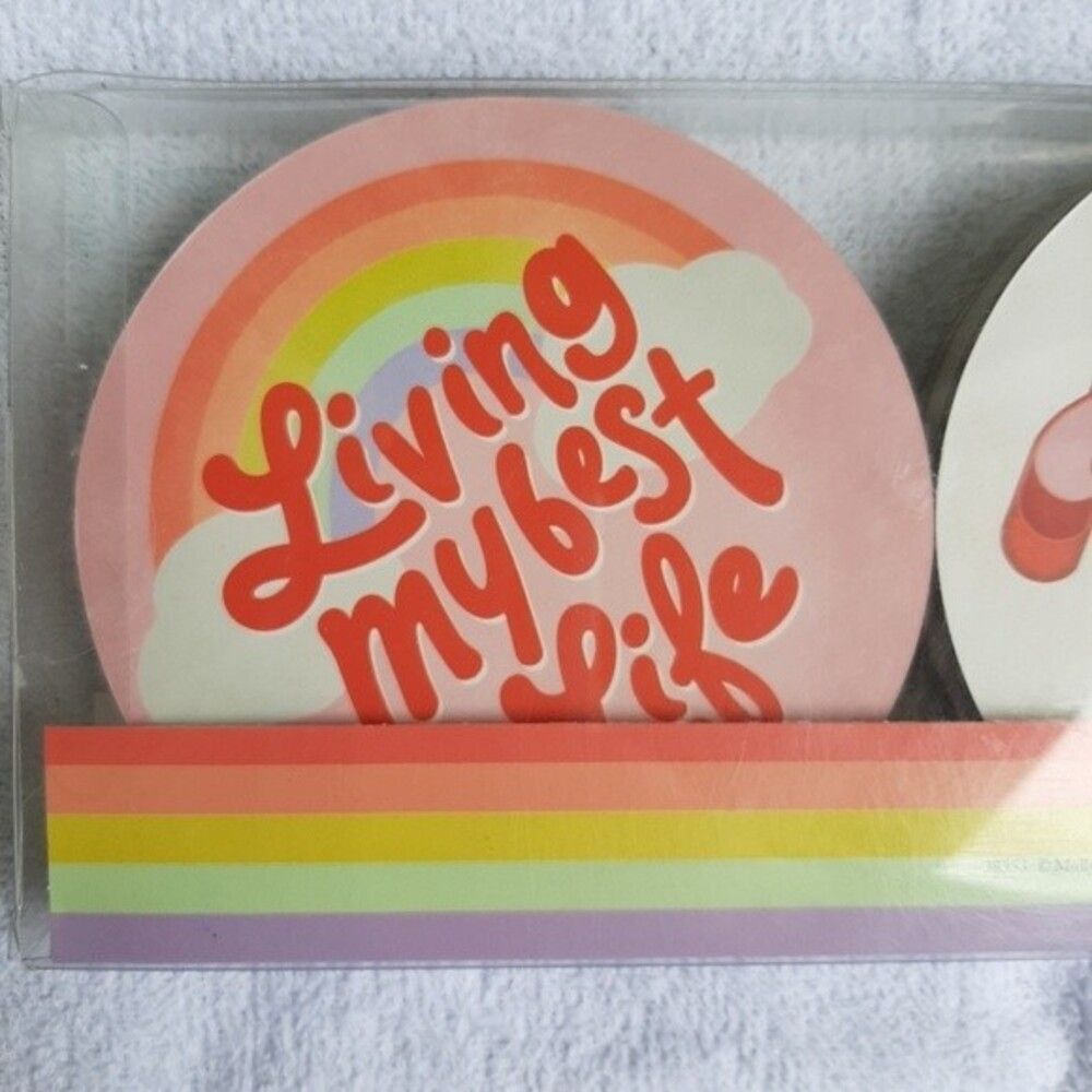 Molly & Rex "Optimistic Messages" Set 12 Coasters Rainbow Retro - Picture 6 of 11